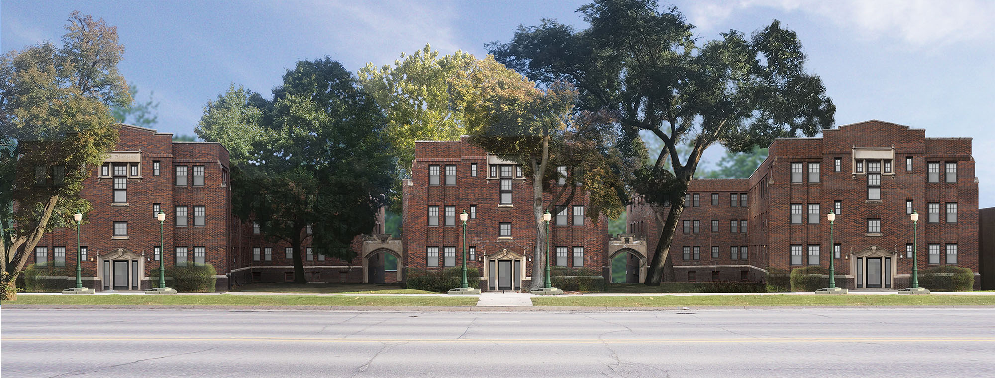 A render of the 3 Treehouse Buildings.
